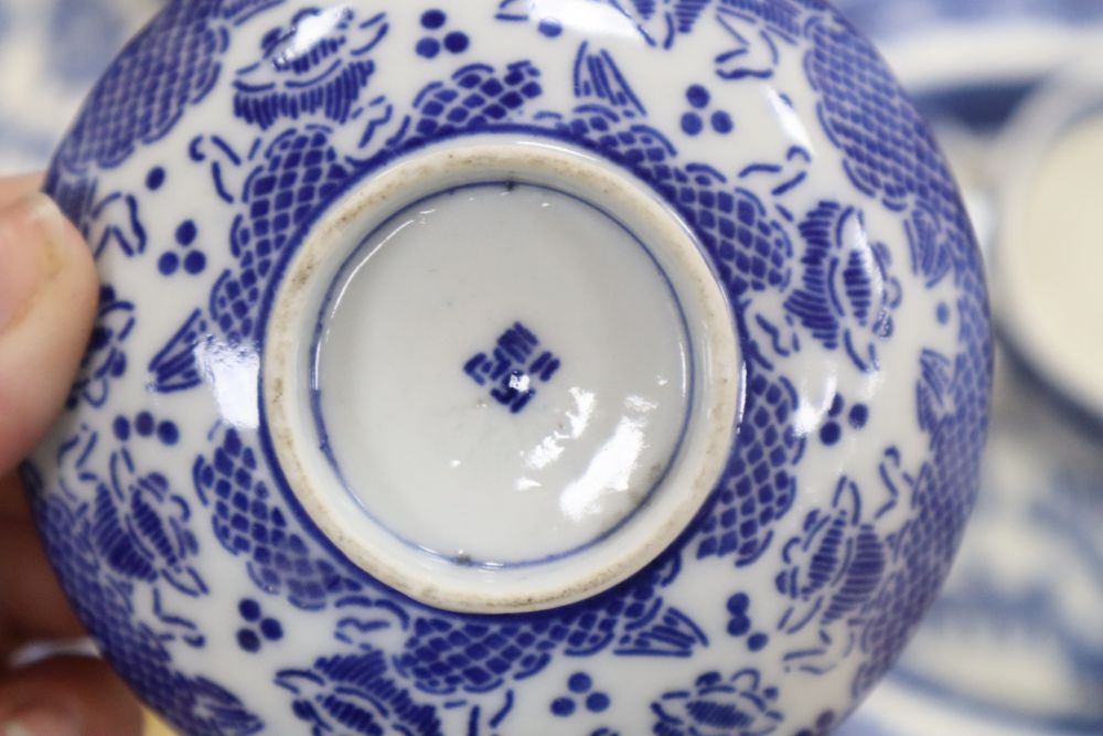 A collection of blue and white pottery